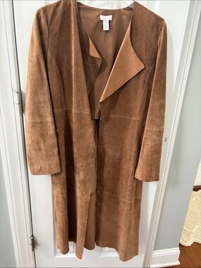 Chico's Brown Suede Open-Front Trench Coat